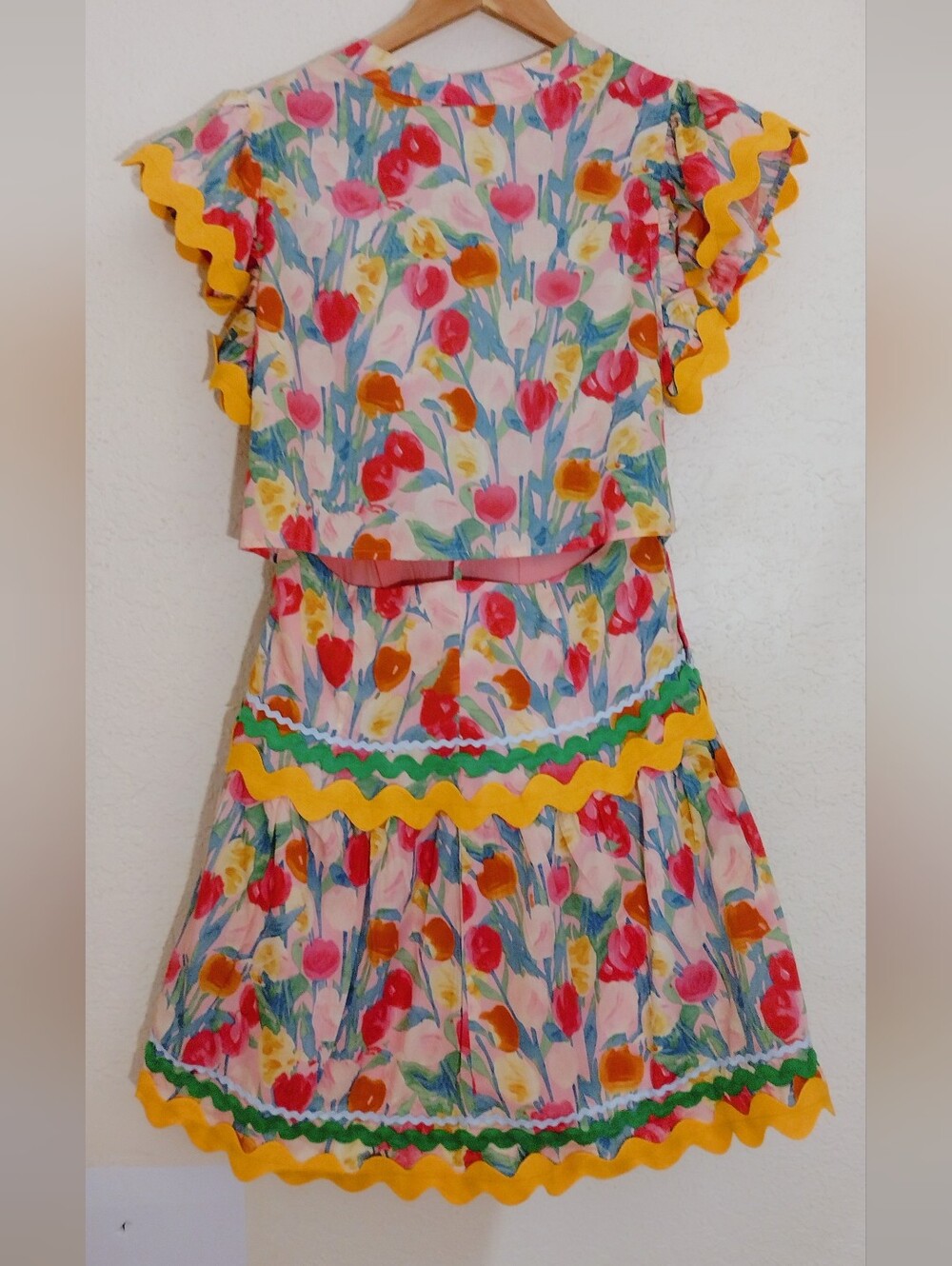 Entro Floral Ric Rac Flutter Sleeve Mini Dress Pink Multi Size M - Picture 11 of 11